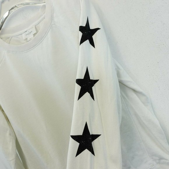 STUDIO COLLECTION Womens Cotton White Raglan Sweater XS Sweatshirt Crewneck Star - Picture 7 of 13